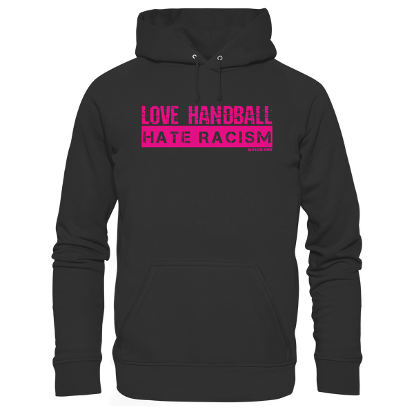 N.O.S.W. BLOCK Handball Hoodie „LOVE HANDBALL HATE RACISM“ – magenta Druck