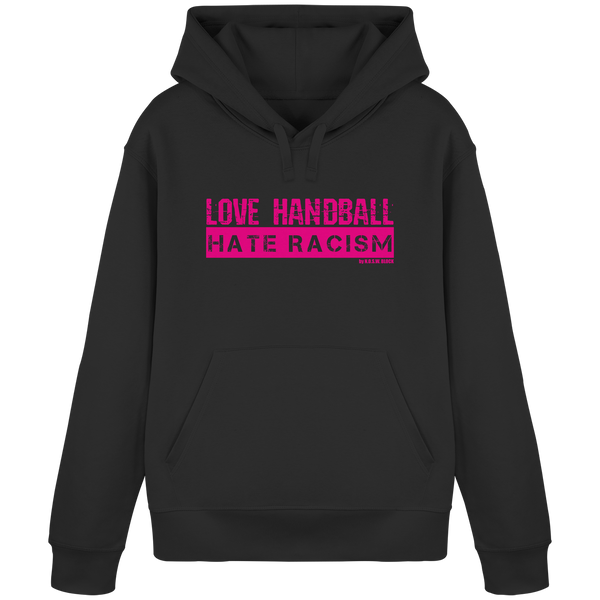 N.O.S.W. BLOCK Handball Hoodie „LOVE HANDBALL HATE RACISM“ – magenta Druck