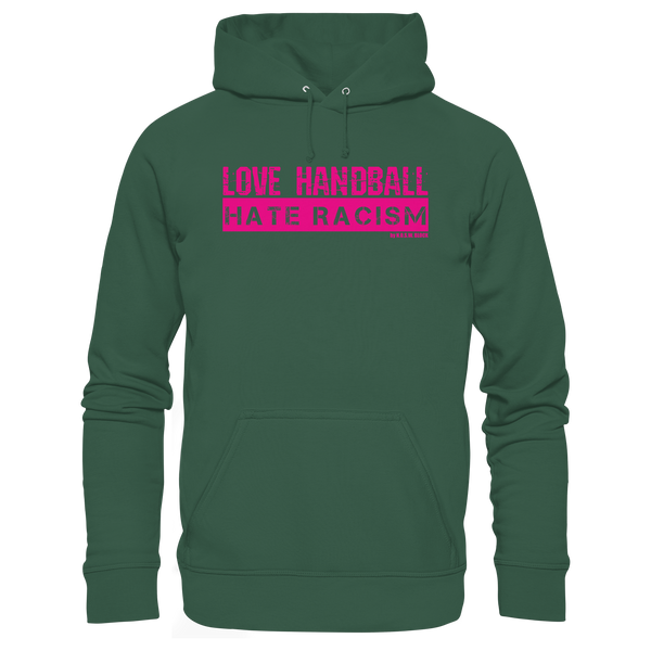 N.O.S.W. BLOCK Handball Hoodie „LOVE HANDBALL HATE RACISM“ – magenta Druck