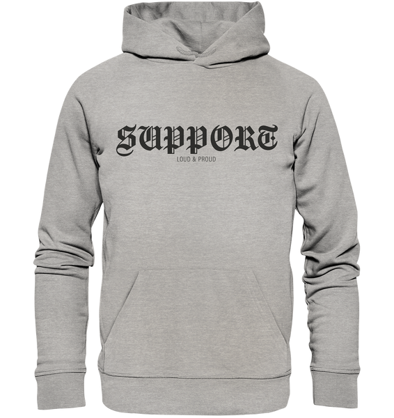 RIOT//GROUNDS Fanblock Hoodie „SUPPORT LOUD & PROUD“ – heather grey
