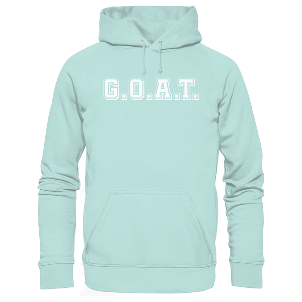 N.O.S.W. BLOCK Fanblock Organic Basic Hoodie „G.O.A.T.“ – weißer Druck