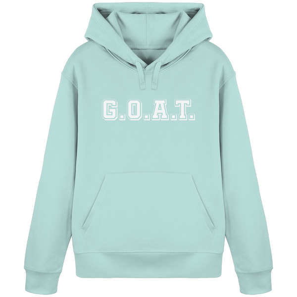 N.O.S.W. BLOCK Fanblock Organic Basic Hoodie „G.O.A.T.“ – weißer Druck