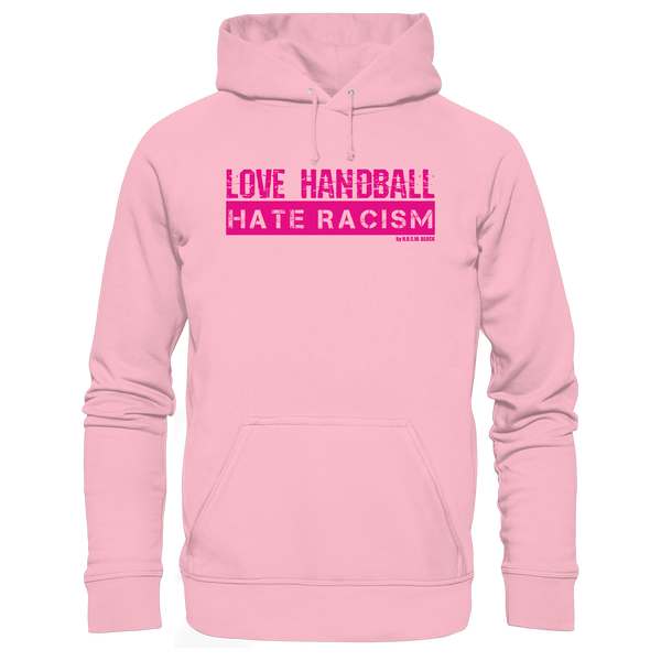 N.O.S.W. BLOCK Handball Hoodie „LOVE HANDBALL HATE RACISM“ – magenta Druck