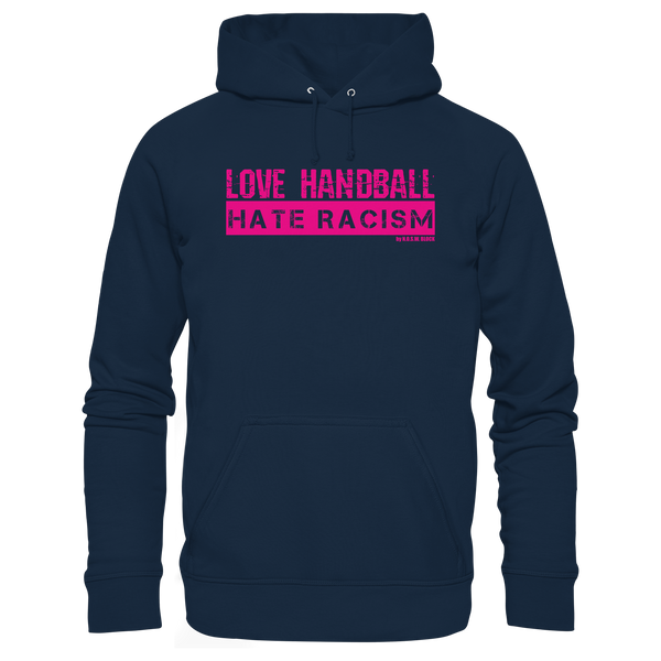 N.O.S.W. BLOCK Handball Hoodie „LOVE HANDBALL HATE RACISM“ – magenta Druck