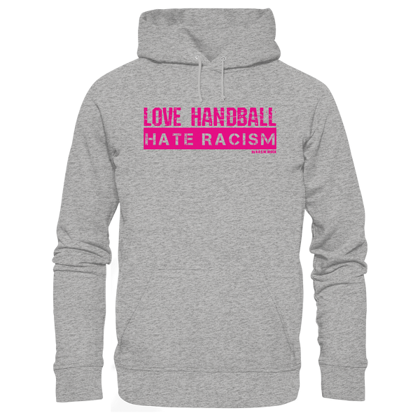 N.O.S.W. BLOCK Handball Hoodie „LOVE HANDBALL HATE RACISM“ – magenta Druck