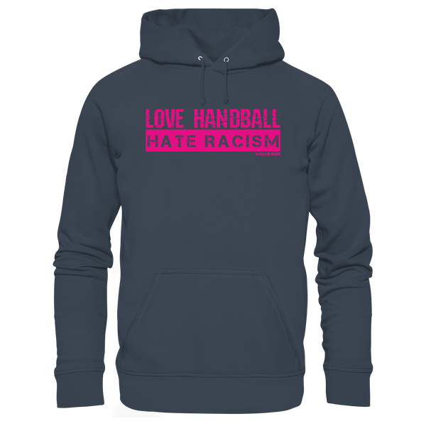 N.O.S.W. BLOCK Handball Hoodie „LOVE HANDBALL HATE RACISM“ – magenta Druck
