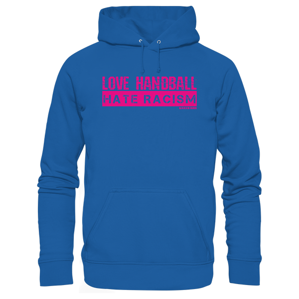 N.O.S.W. BLOCK Handball Hoodie „LOVE HANDBALL HATE RACISM“ – magenta Druck