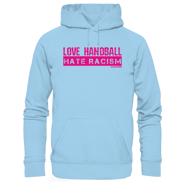 N.O.S.W. BLOCK Handball Hoodie „LOVE HANDBALL HATE RACISM“ – magenta Druck