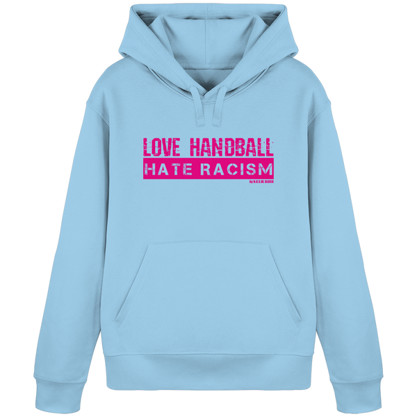N.O.S.W. BLOCK Handball Hoodie „LOVE HANDBALL HATE RACISM“ – magenta Druck