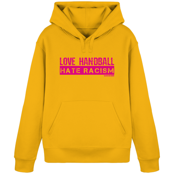 N.O.S.W. BLOCK Handball Hoodie „LOVE HANDBALL HATE RACISM“ – magenta Druck
