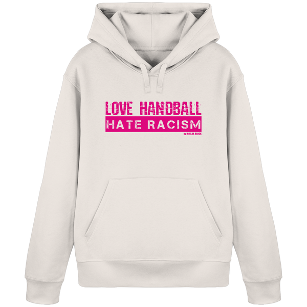 N.O.S.W. BLOCK Handball Hoodie „LOVE HANDBALL HATE RACISM“ – magenta Druck