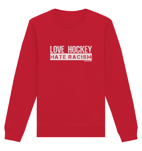 N.O.S.W. BLOCK Gegen Rechts Sweater "LOVE HOCKEY HATE RACISM" Männer Organic Basic Sweatshirt red