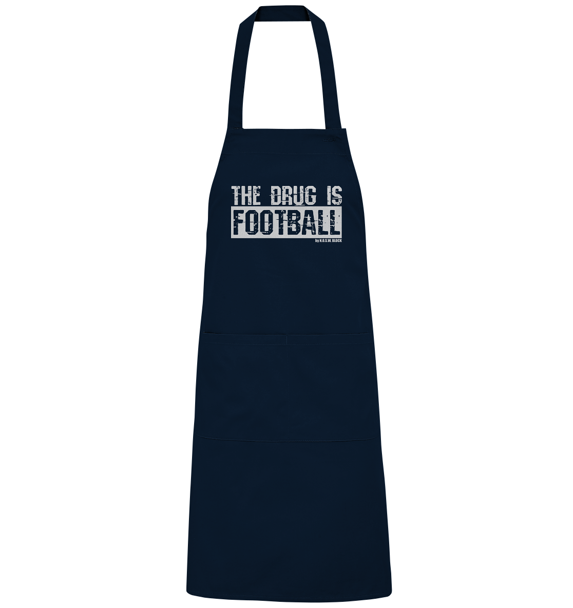 N.O.S.W. BLOCK Homestuff Schürze "THE DRUG IS FOOTBALL" Organic Grillschürze navy