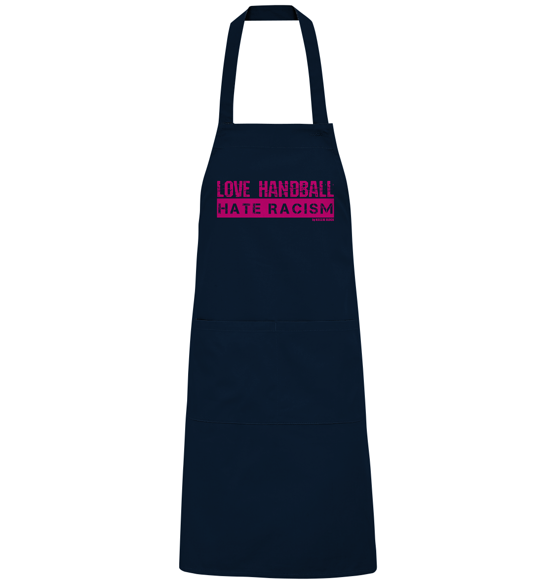 N.O.S.W. BLOCK Homestuff Schürze "LOVE HANDBALL HATE RACISM" Organic Grillschürze navy
