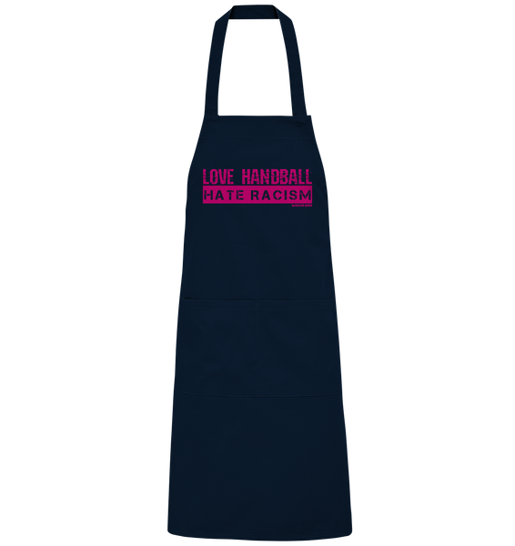 N.O.S.W. BLOCK Homestuff Schürze "LOVE HANDBALL HATE RACISM" Organic Grillschürze navy