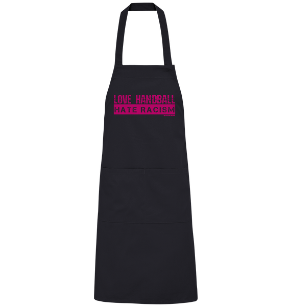 N.O.S.W. BLOCK Homestuff Schürze "LOVE HANDBALL HATE RACISM" Organic Grillschürze black