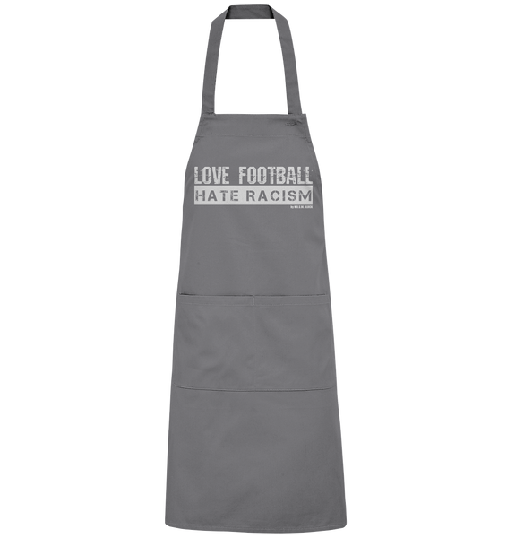 N.O.S.W. BLOCK Homestuff Schürze "LOVE FOOTBALL HATE RACISM" Organic Grillschürze dark grey