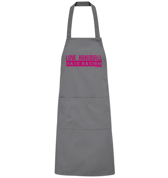N.O.S.W. BLOCK Homestuff Schürze "LOVE HANDBALL HATE RACISM" Organic Grillschürze dark grey