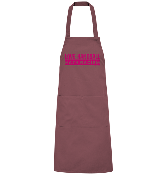 N.O.S.W. BLOCK Homestuff Schürze "LOVE HANDBALL HATE RACISM" Organic Grillschürze ancient pink