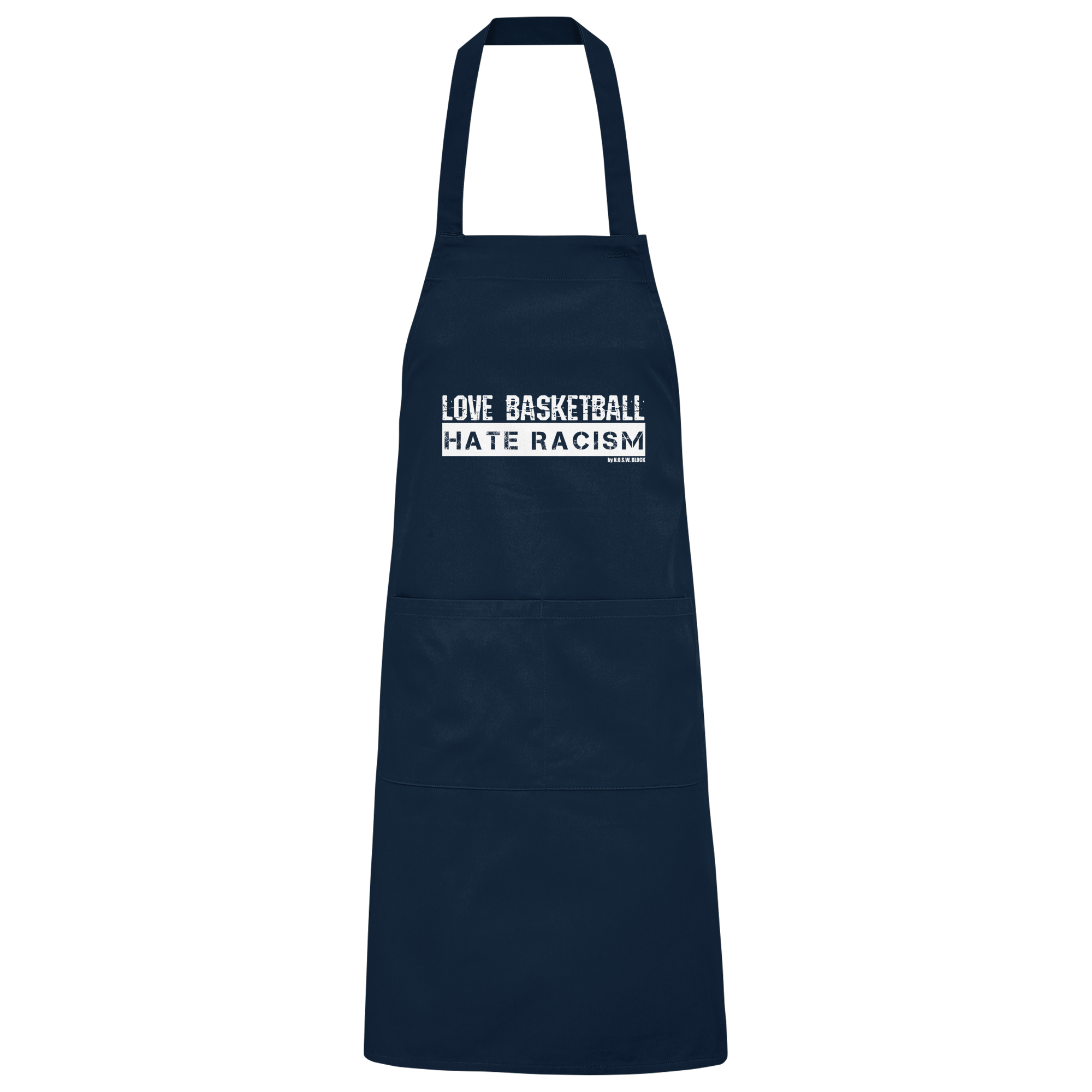 N.O.S.W. BLOCK Homestuff Schürze "LOVE BASKETBALL HATE RACISM" Organic Grillschürze navy