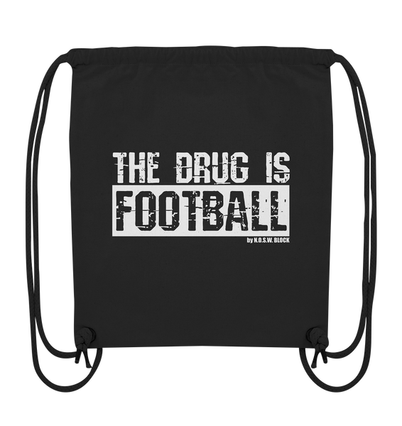 N.O.S.W. BLOCK Fanblock Gym Bag "The Drug is Football" Organic Turnbeutel schwarz