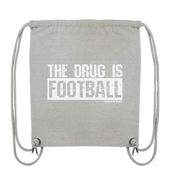 N.O.S.W. BLOCK Fanblock Gym Bag "The Drug is Football" Organic Turnbeutel heather grey