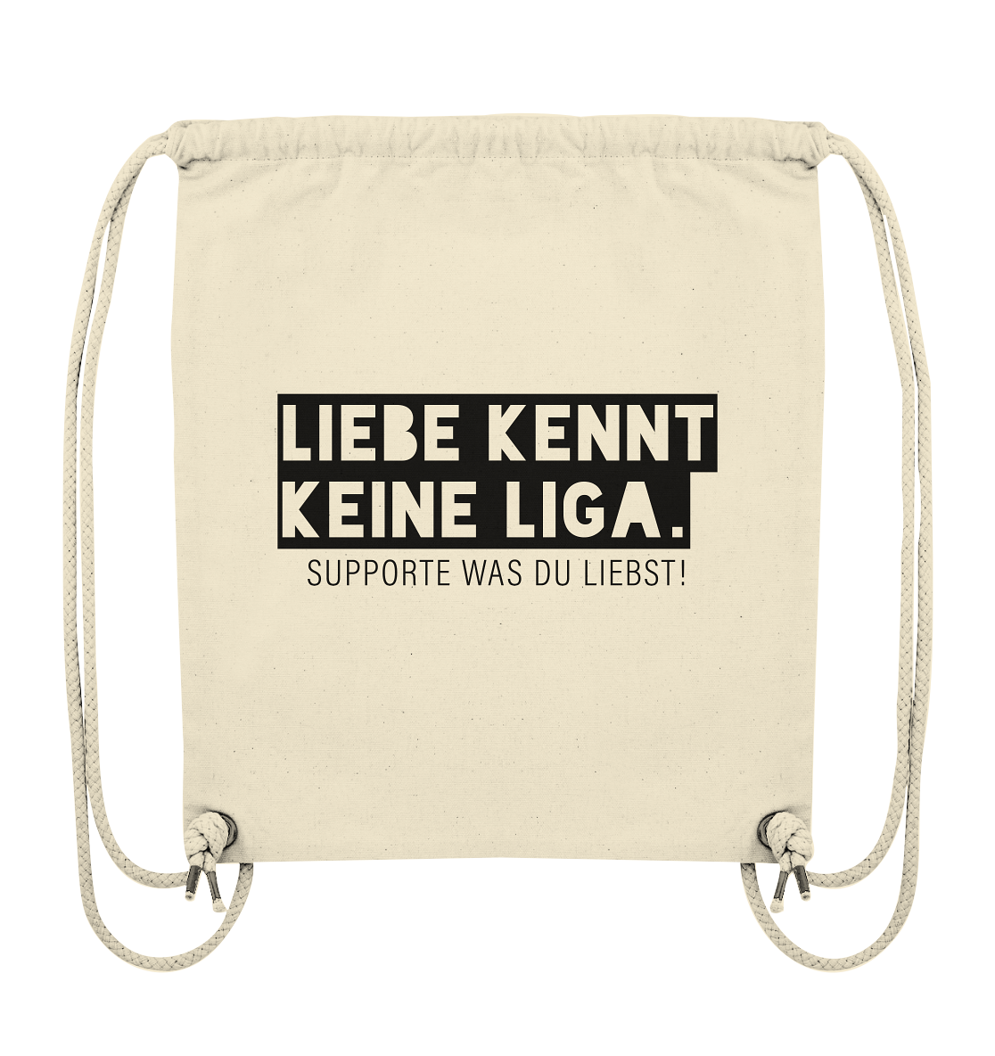 N.O.S.W. BLOCK Fanblock Gym Bag "LIEBE KENNT KEINE LIGA." Organic Turnbeutel natural raw