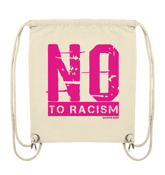 N.O.S.W. BLOCK Gegen Rechts Gym Bag "NO TO RACISM" Organic Turnbeutel natural raw