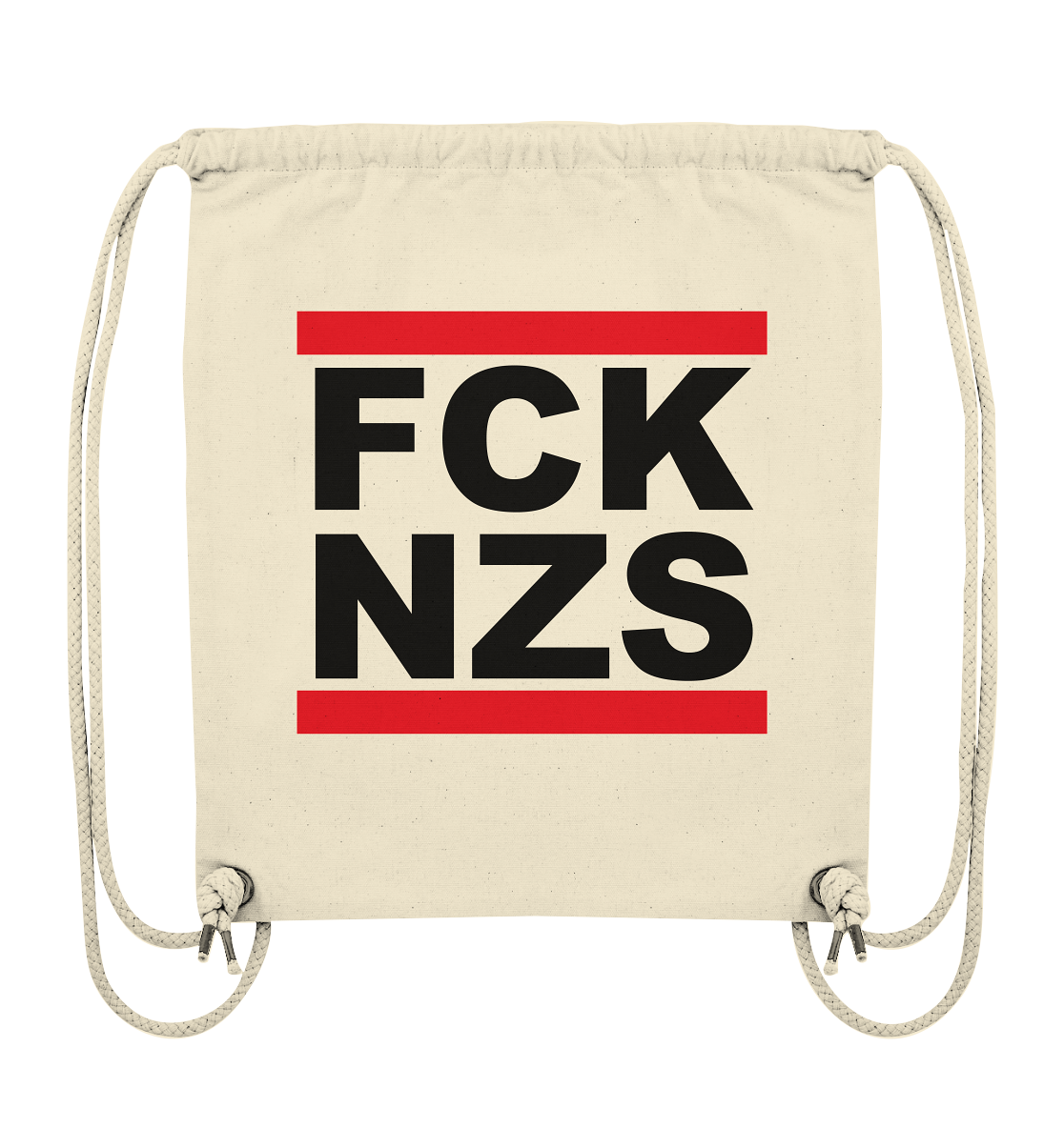 N.O.S.W. BLOCK Gegen Rechts Gym Bag "FCK NZS" Organic Turnbeutel natural