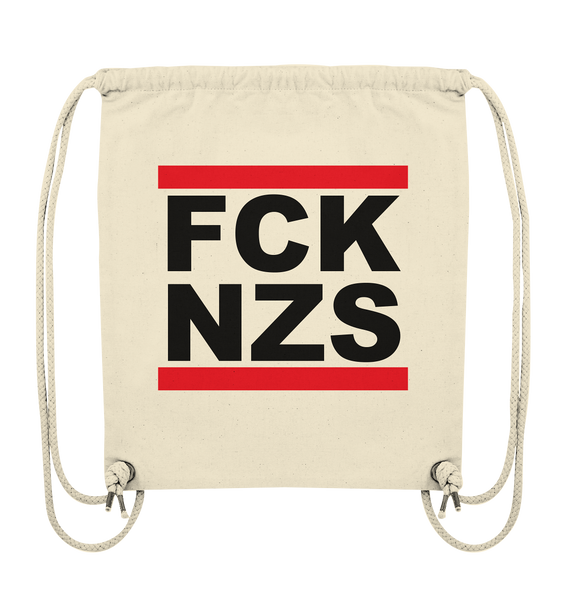 N.O.S.W. BLOCK Gegen Rechts Gym Bag "FCK NZS" Organic Turnbeutel natural