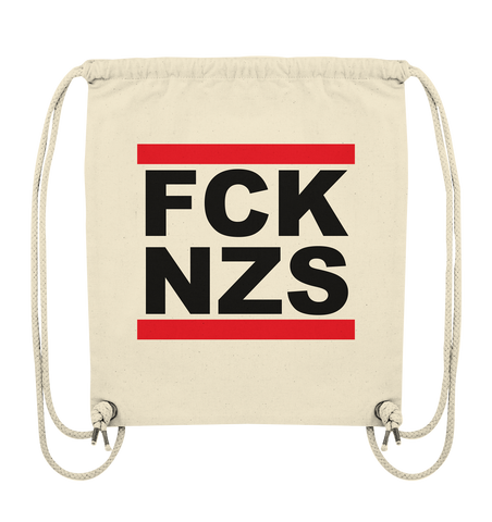 N.O.S.W. BLOCK Gegen Rechts Gym Bag "FCK NZS" Organic Turnbeutel natural