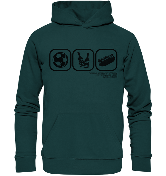 N.O.S.W. BLOCK Fanblock Hoodie "15:30 PFLICHTPROGRAMM" Männer Organic Kapuzenpullover glazed green