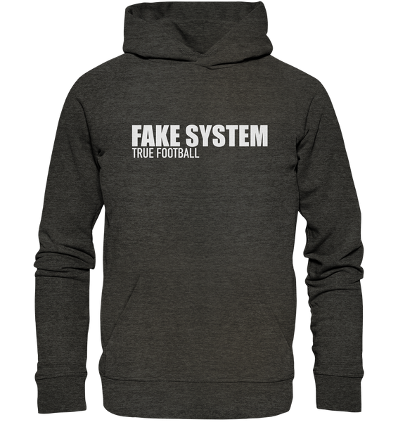 BLOCK.FC Hoodie "FAKE SYSTEM TRUE FOOTBALL" Männer Organic Kapuzenpullover dark heather grau