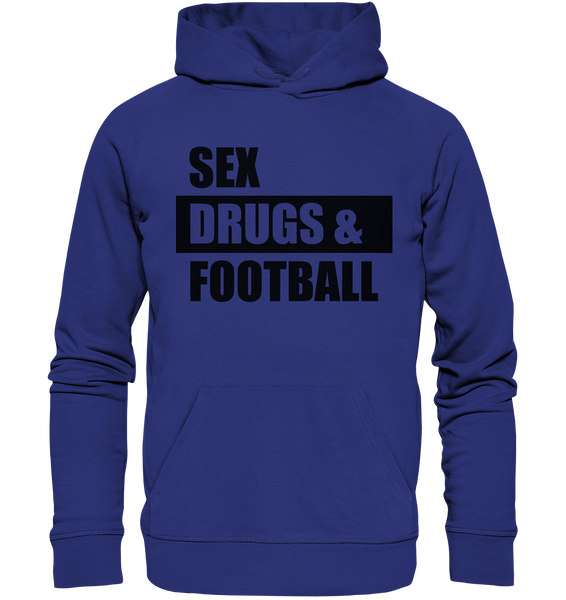 N.O.S.W. BLOCK Fanblock Hoodie "Sex, Drugs &  Football" Männer Organic Kapuzenpullover worker blue