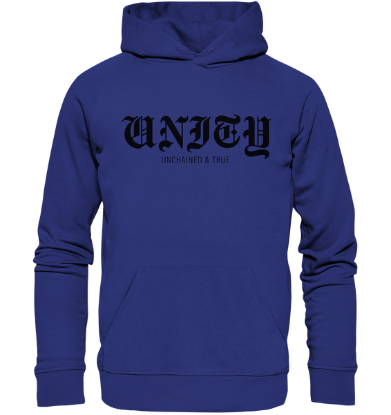 N.O.S.W. BLOCK RIOT//GROUNDS Hoodie "UNITY UNCHAINED & TRUE" Männer Organic Kapuzenpullover worker blue
