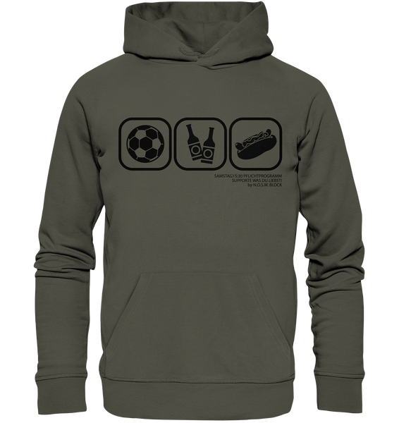 N.O.S.W. BLOCK Fanblock Hoodie "15:30 PFLICHTPROGRAMM" Männer Organic Kapuzenpullover khaki