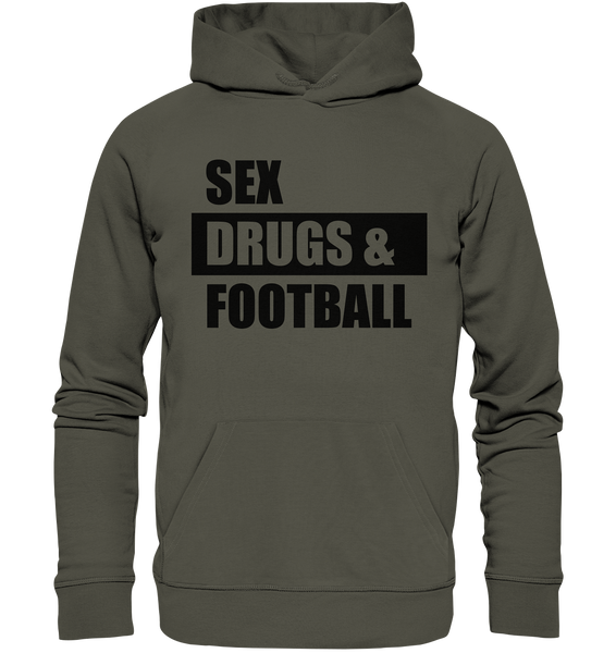 N.O.S.W. BLOCK Fanblock Hoodie "Sex, Drugs &  Football" Männer Organic Kapuzenpullover khaki