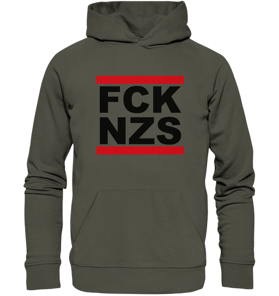 N.O.S.W. BLOCK Gegen Rechts Hoodie "FCK NZS" Organic Kapuzenpullover khaki