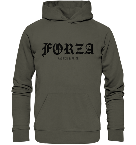 N.O.S.W. BLOCK RIOT//GROUNDS Hoodie "FORZA PASSION & PRIDE" Männer Organic Kapuzenpullover khaki