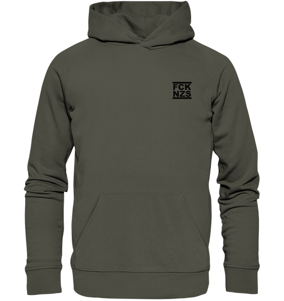 N.O.S.W. BLOCK Gegen Rechts Hoodie "FCK NZS" beidseitig bedruckter Männer Organic Basic Hoodie khaki