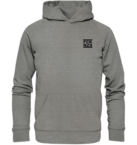 N.O.S.W. BLOCK Gegen Rechts Hoodie "FCK NZS" beidseitig bedruckter Männer Organic Basic Hoodie mid heather grau