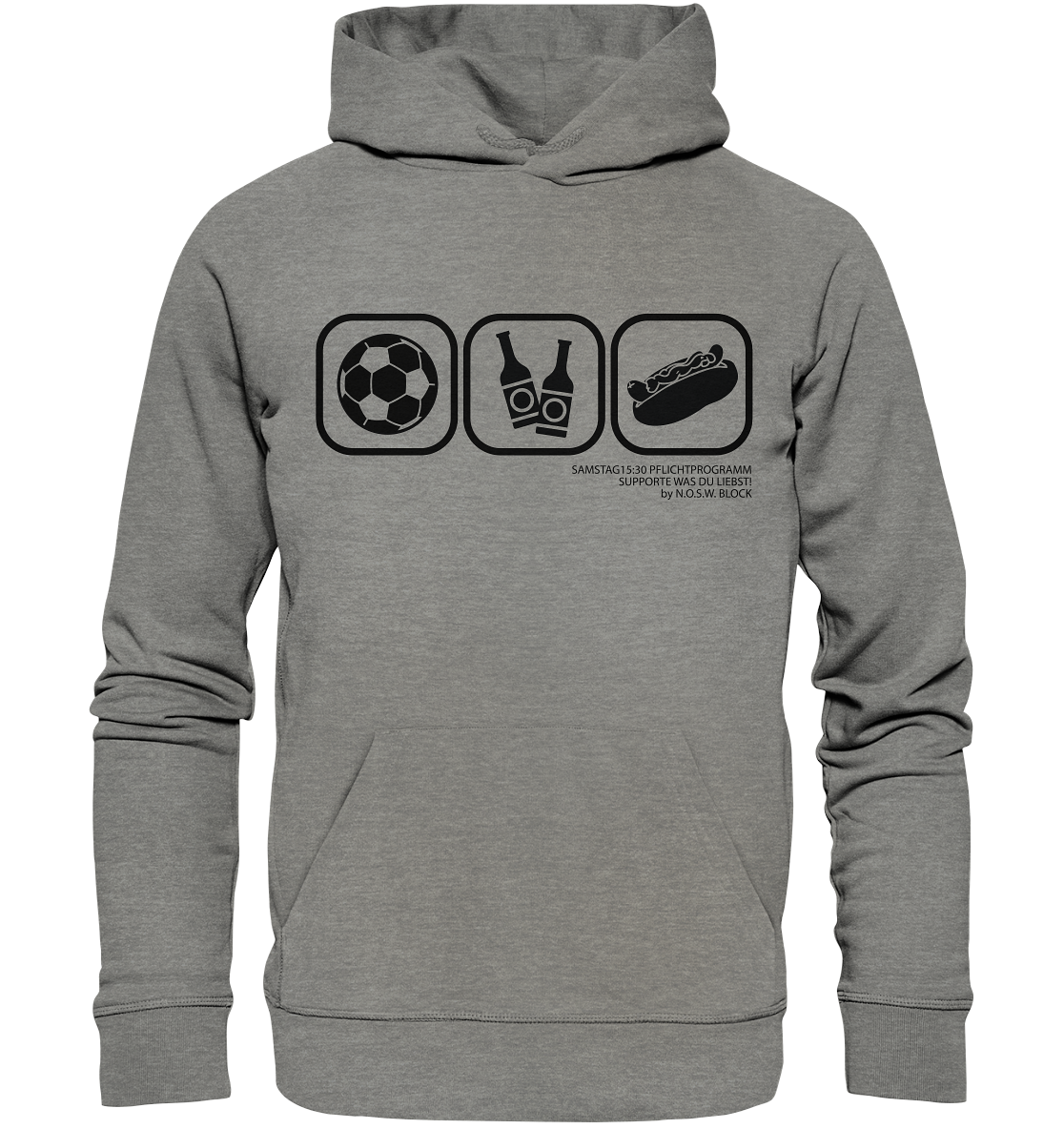 N.O.S.W. BLOCK Fanblock Hoodie "15:30 PFLICHTPROGRAMM" Männer Organic Kapuzenpullover mid heather grey