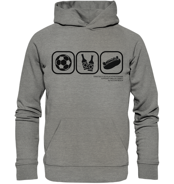 N.O.S.W. BLOCK Fanblock Hoodie "15:30 PFLICHTPROGRAMM" Männer Organic Kapuzenpullover mid heather grey