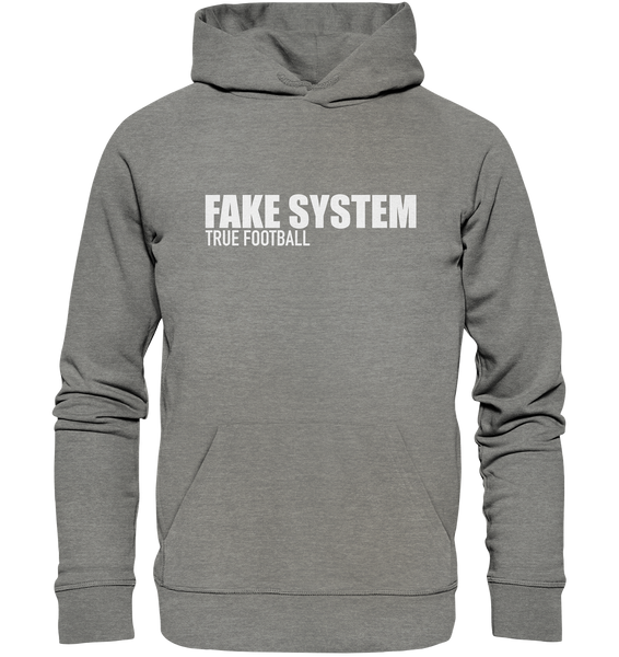 BLOCK.FC Hoodie "FAKE SYSTEM TRUE FOOTBALL" Männer Organic Kapuzenpullover mid heather grau