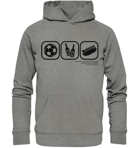 N.O.S.W. BLOCK Fanblock Hoodie "15:30 PFLICHTPROGRAMM" Männer Organic Kapuzenpullover mid heather grau