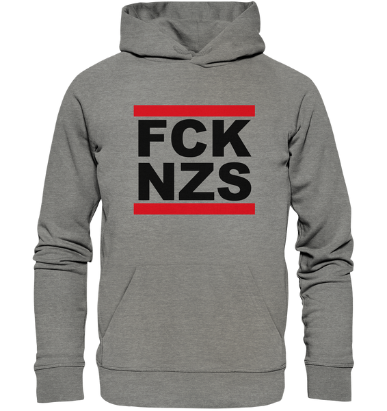 N.O.S.W. BLOCK Gegen Rechts Hoodie "FCK NZS" Organic Kapuzenpullover mid heather grau