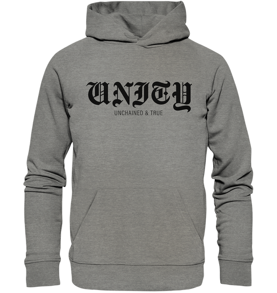N.O.S.W. BLOCK RIOT//GROUNDS Hoodie "UNITY UNCHAINED & TRUE" Männer Organic Kapuzenpullover mid heather grey