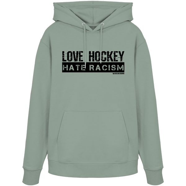 N.O.S.W. BLOCK Gegen Rechts Hoodie „LOVE HOCKEY HATE RACISM“ Organic Kapuzenpullover aloe