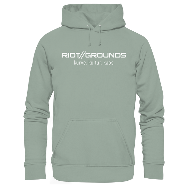 RIOT//GROUNDS Hoodie "R//G kurve.kultur.kaos." beidseitig bedruckter Organic Kapuzenpullover aloe