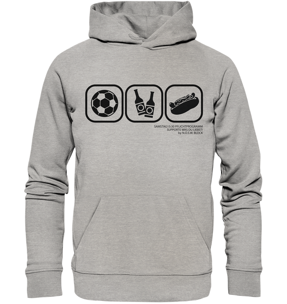 N.O.S.W. BLOCK Fanblock Hoodie "15:30 PFLICHTPROGRAMM" Männer Organic Kapuzenpullover heather grey
